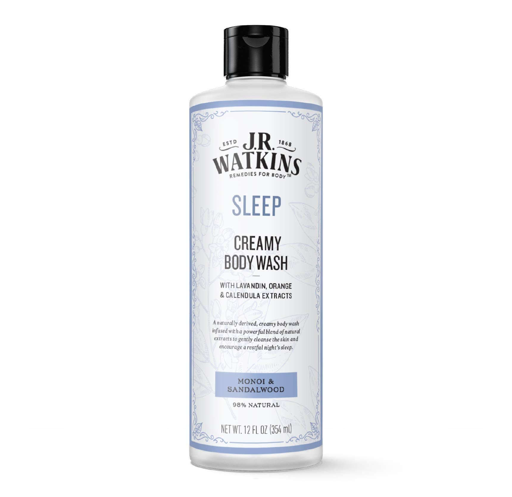 J.R. Watkins Sleep Creamy Body Wash bottle, soothing cleanse for a restful night.