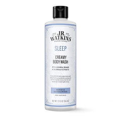 J.R. Watkins Sleep Creamy Body Wash bottle, soothing cleanse for a restful night.