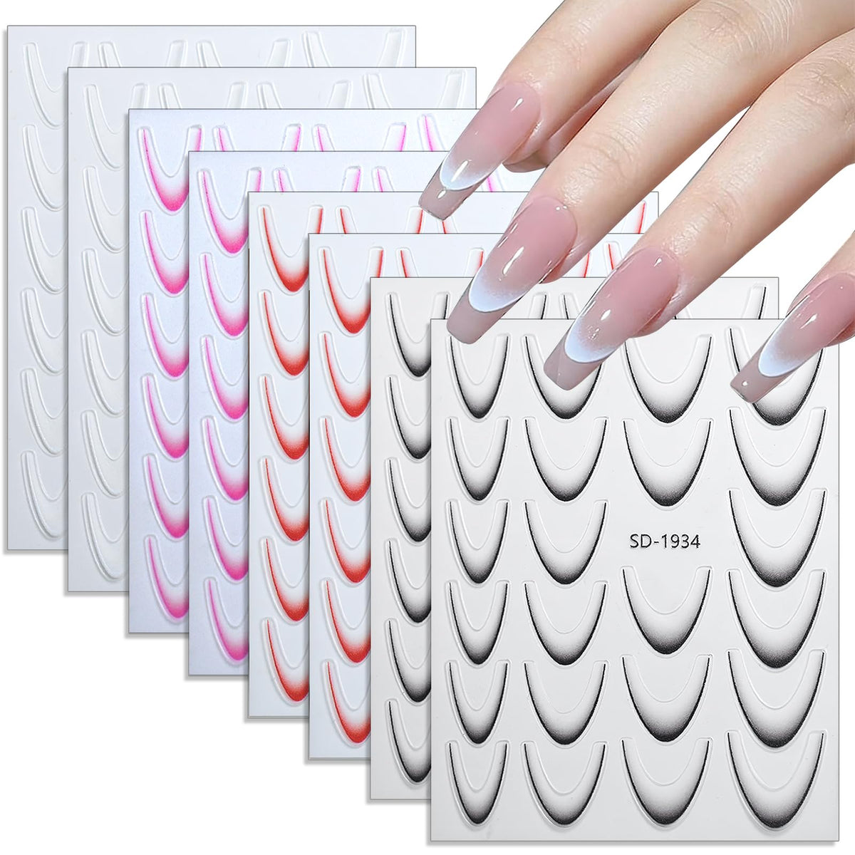 Jremg 3D gradient French tip line stickers for instant chic nail art at home