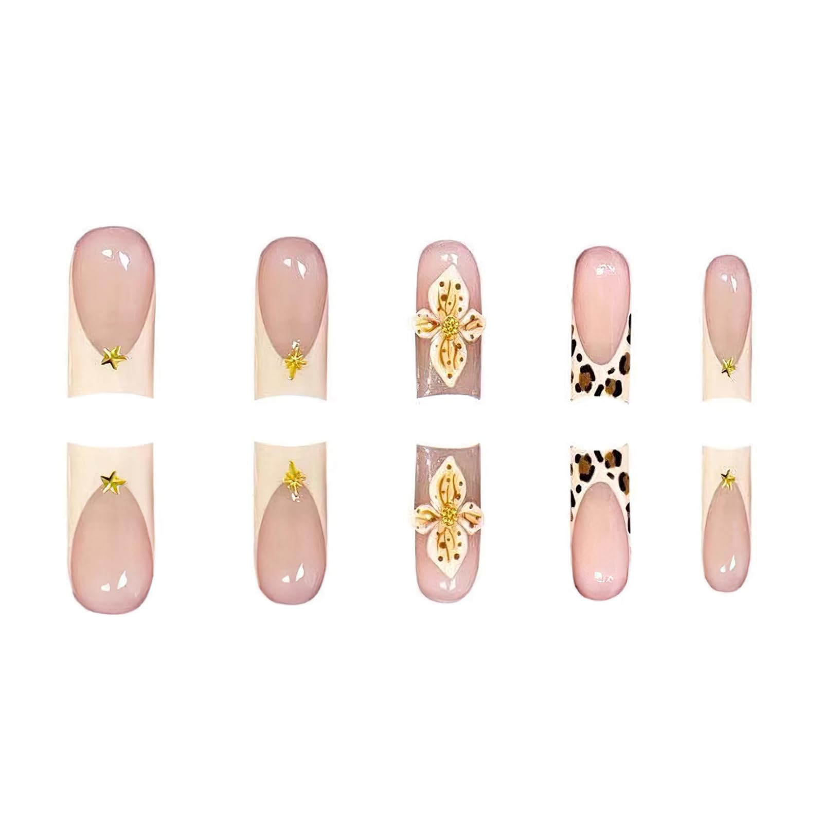 Jremg glossy acrylic nails with leopard print for statement style.