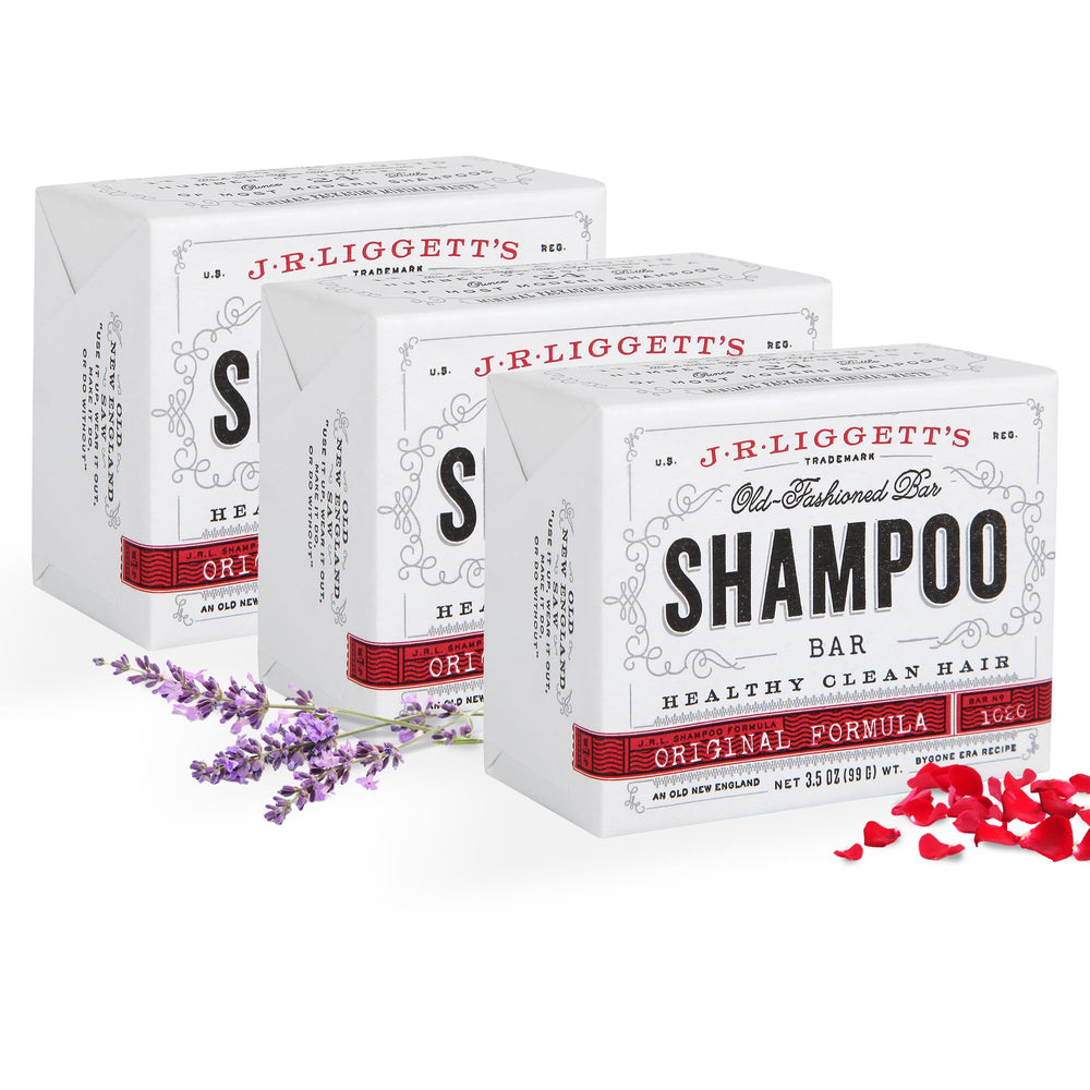J.R.LIGGETT'S shampoo bar original formula packaging emphasizes eco-friendly, plastic-free cleansing.