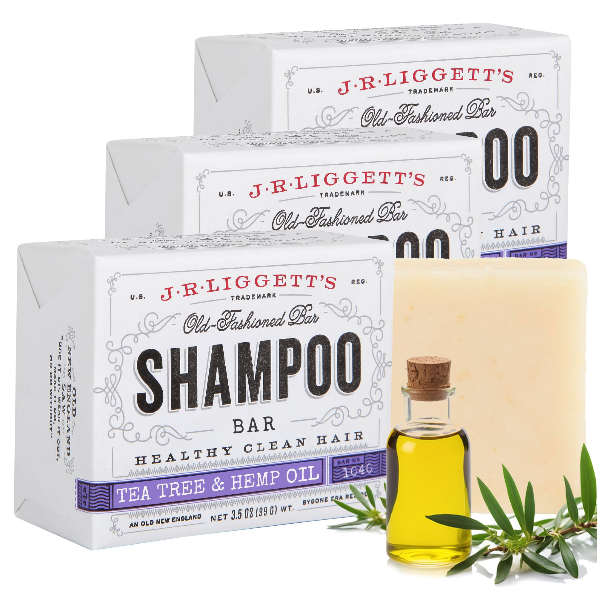 J.R.LIGGETT'S Tea Tree Shampoo Bar three-pack for an easy solid hair care routine.