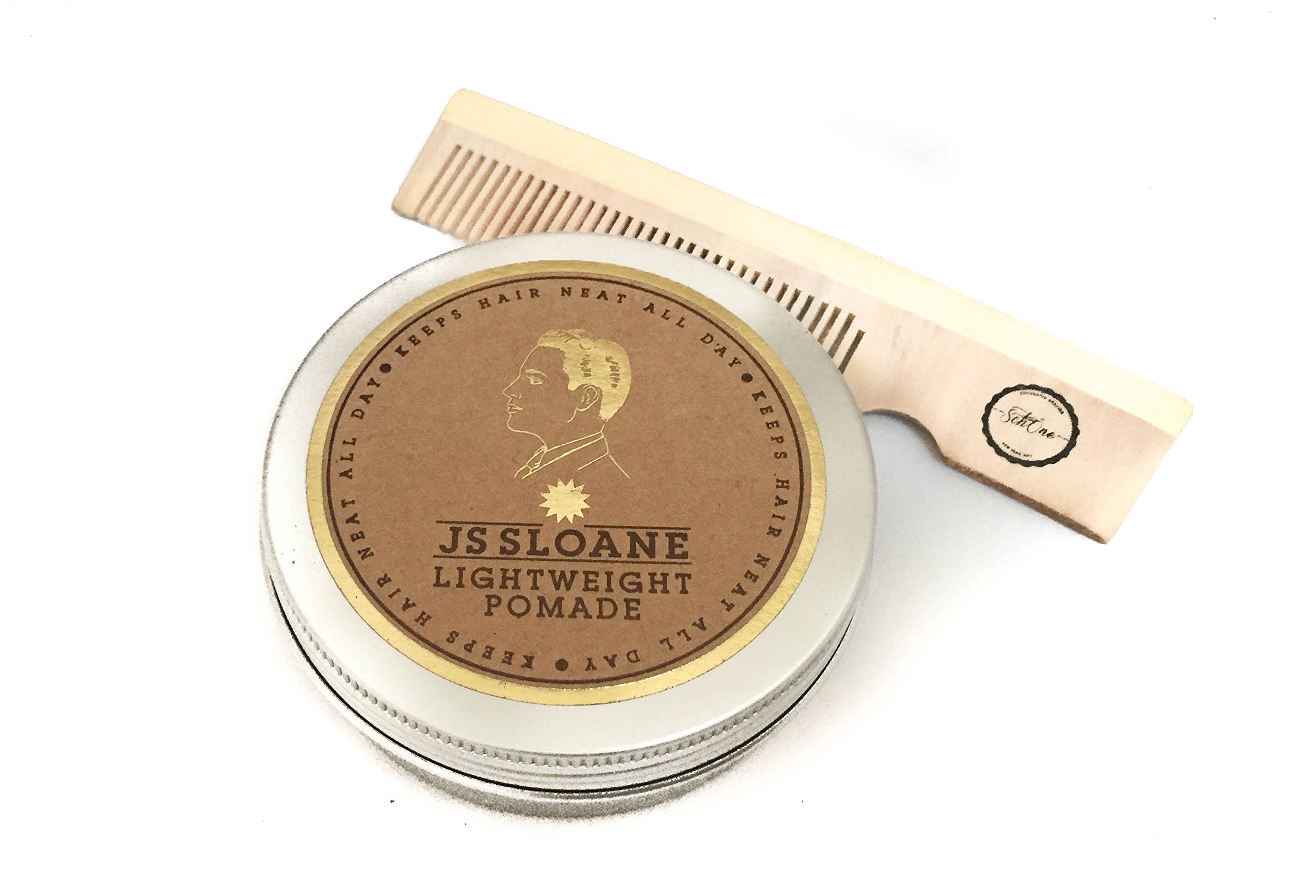 JS Sloane Lightweight Pomade in hand, showing smooth shine and flexible hold for daily styling.