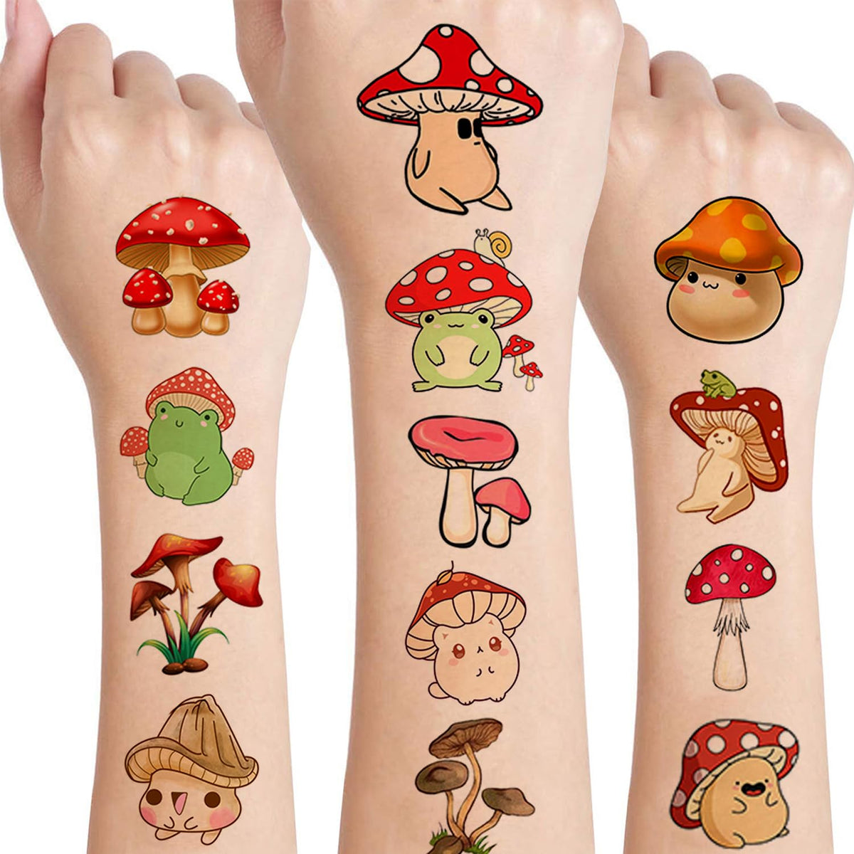 JSAHGKSA mushroom temporary tattoos sheet with colorful designs for party favors