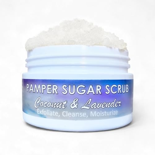 JSFA Coconut Lavender Sugar Scrub jar closeup showing rich texture for glow