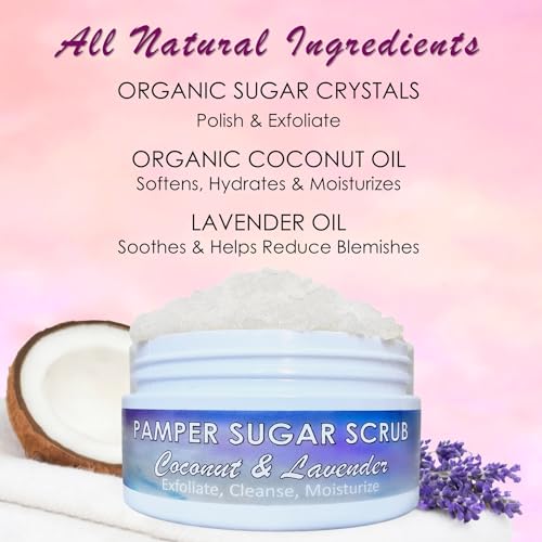 JSFA Coconut Lavender Sugar Scrub texture closeup with exfoliating sugar crystals
