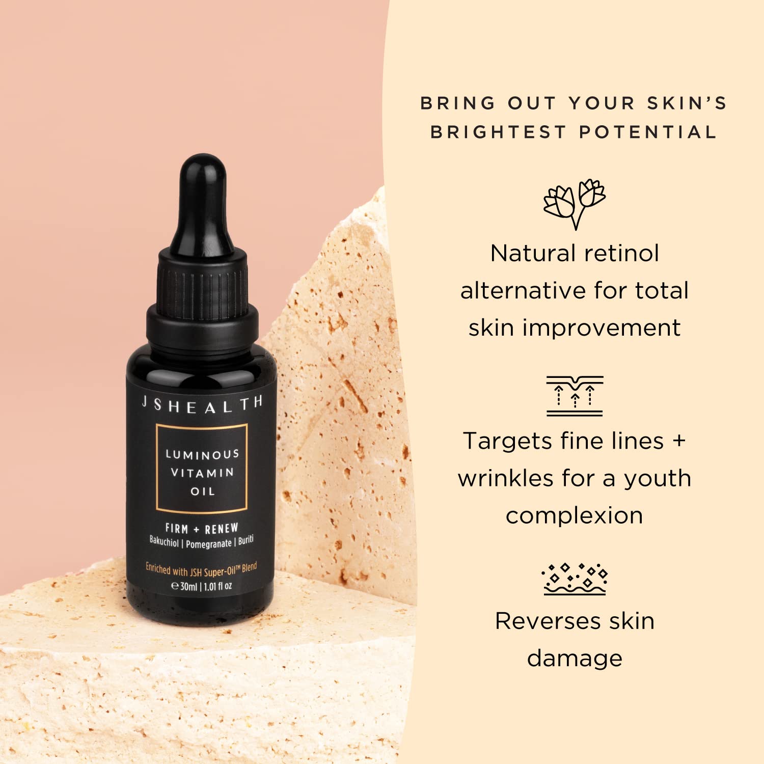 JSHealth Hydrating Face Oil application on the face showing lightweight hydration.