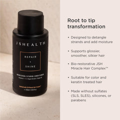 JSHealth Nourishing Conditioner being applied for detangling and silky hair.