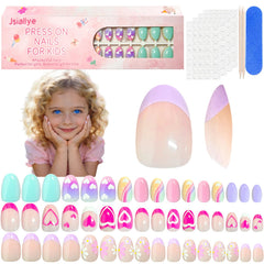 Jsiallye 96pcs kids press-on nails in short oval shape for quick at-home nail art