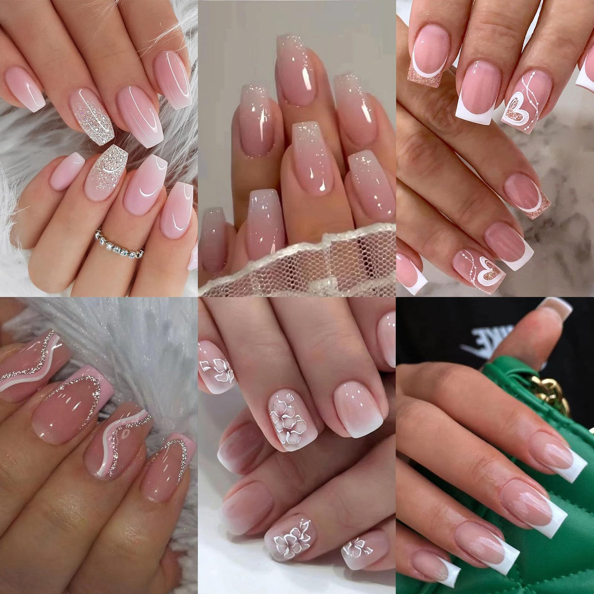 Jsiallye pink gradient press-on nails in medium square coffin shape for quick chic style