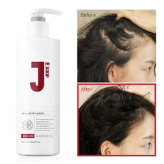 Close-up of JSOOP Red J Shampoo label highlighting scalp-friendly formula
