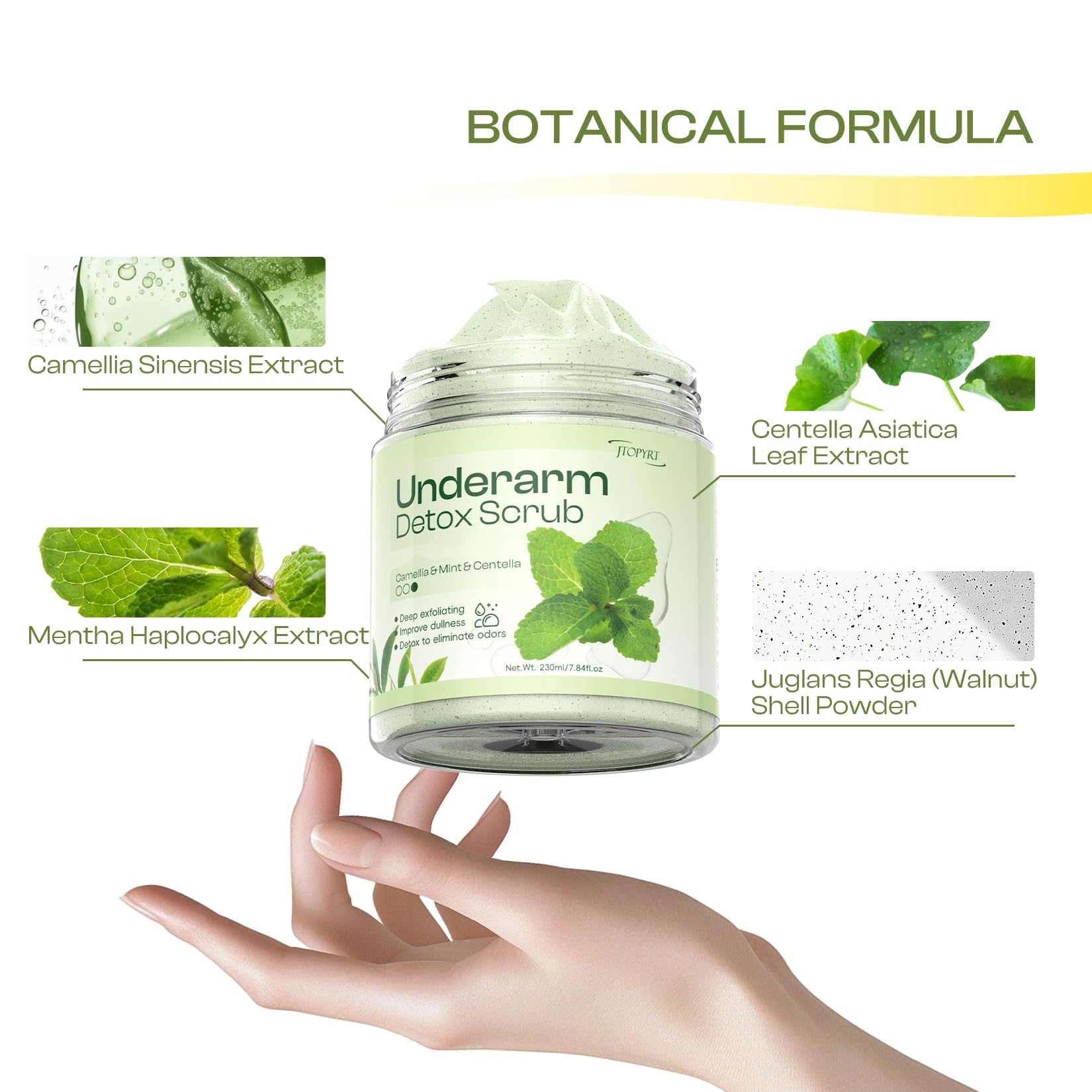 Jtopyrt Camellia Peppermint Exfoliation close-up highlighting mint freshness and soothing sensation.