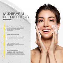 Jtopyrt Coconut Charcoal Underarm Detox Scrub applying motion demonstrates gentle exfoliation for smooth skin.
