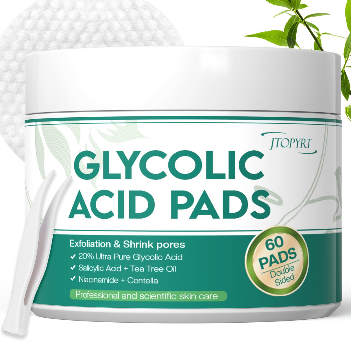 Jtopyrt Glycolic Pads dual sided packaging for gentle exfoliation