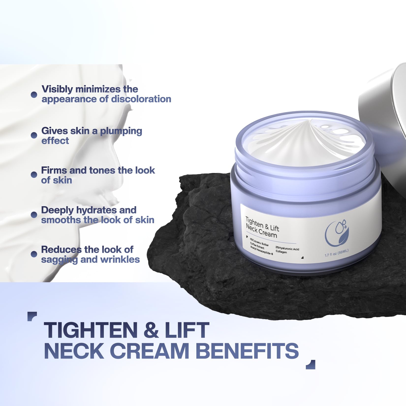 Jtopyrt key ingredients acacia butter and hyaluronic acid close-up.