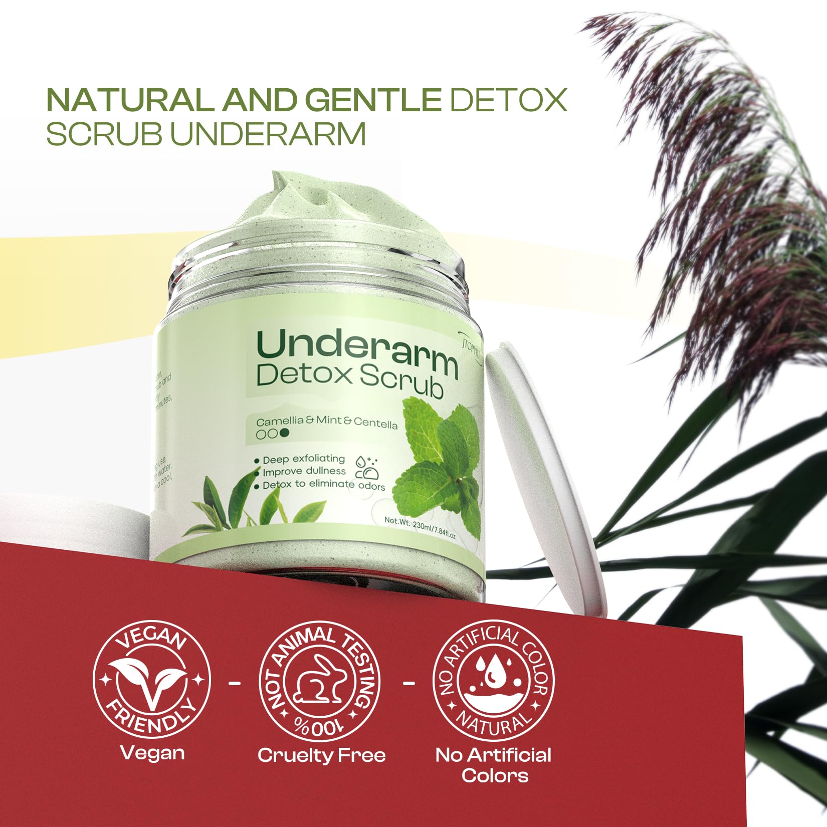 Jtopyrt Camellia Underarm Detox Scrub in shower helps cleanse the skin.