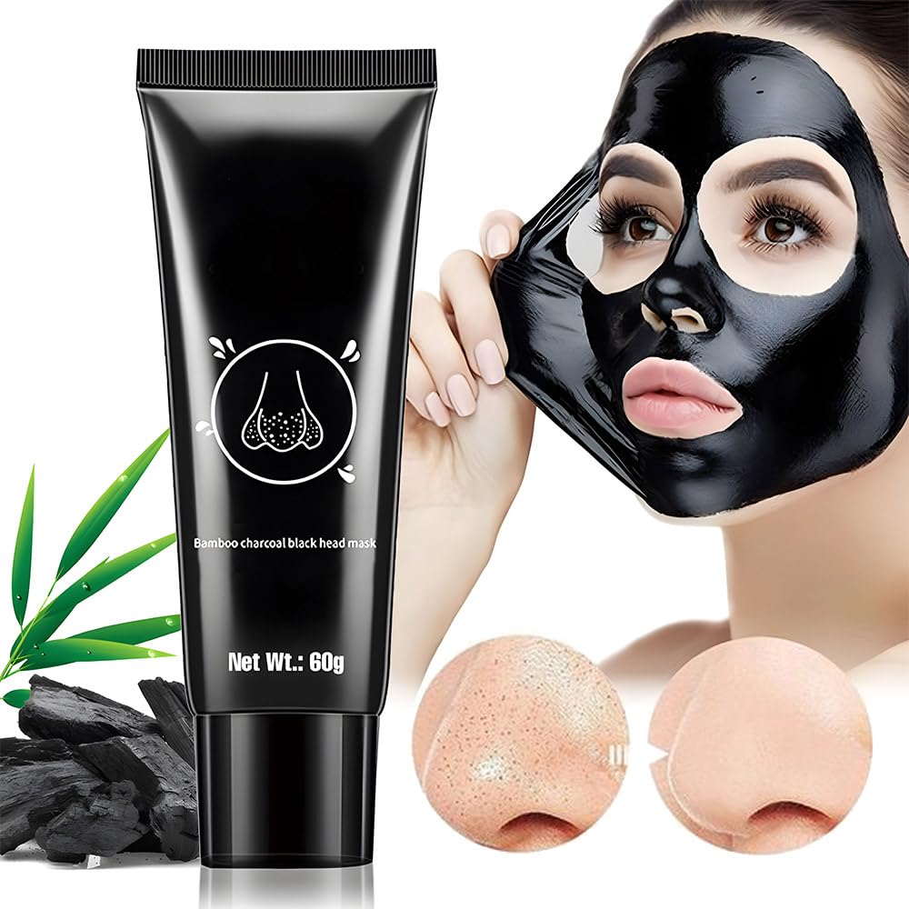 JUAAZIN Blackhead Remover Mask bottle highlights charcoal for deep cleansing.