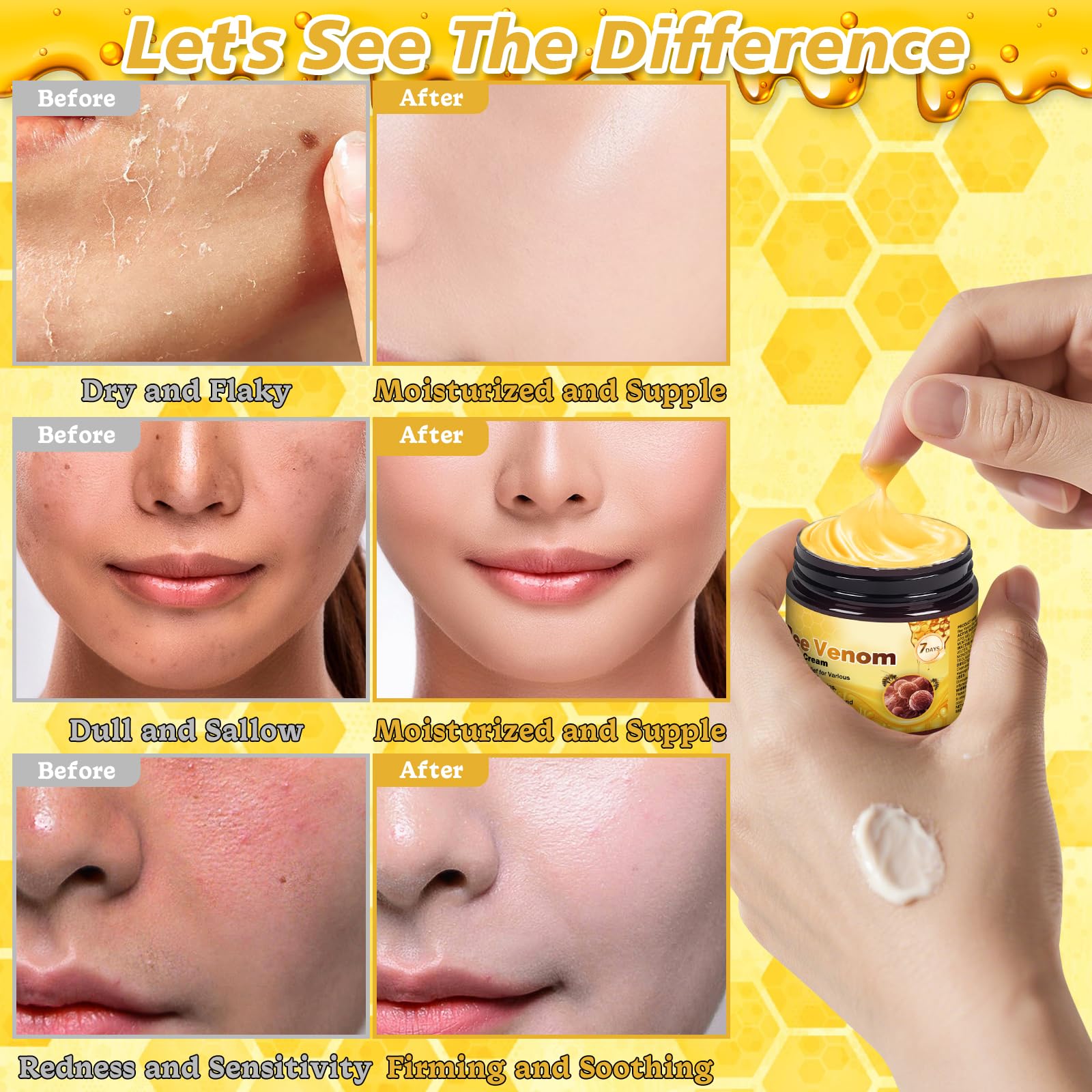 JUANCHI Bee Venom Cream bottle with botanical extracts highlights natural ingredients