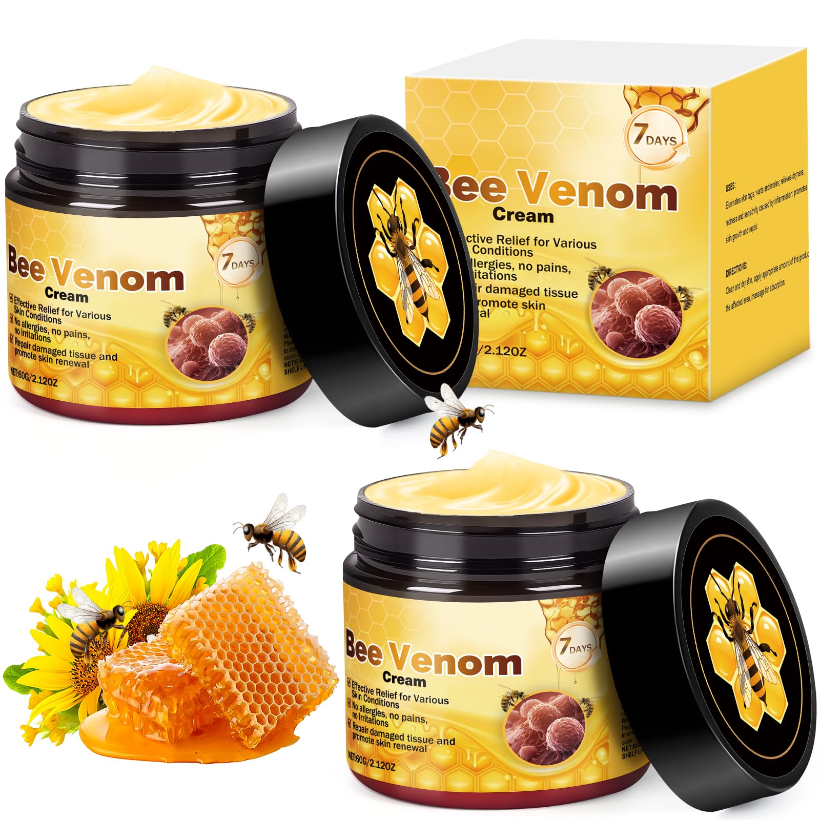 JUANCHI Bee Venom Cream tub closeup showing rich texture for firming and hydration