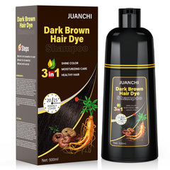 JUANCHI Dark Brown Hair Dye Shampoo packaging for at-home color solution.