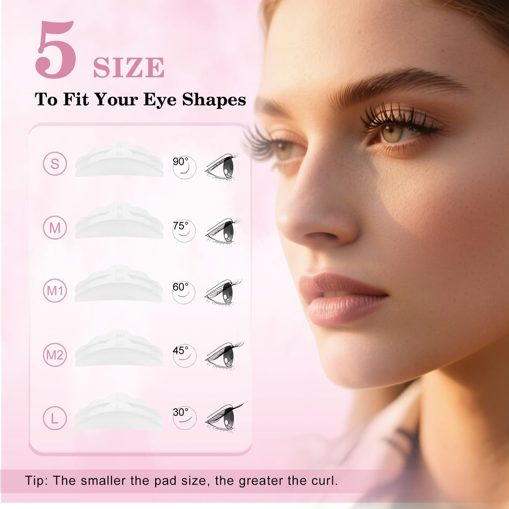 JUANPHEA lash lift kit lash pads arranged to fit various eye shapes.