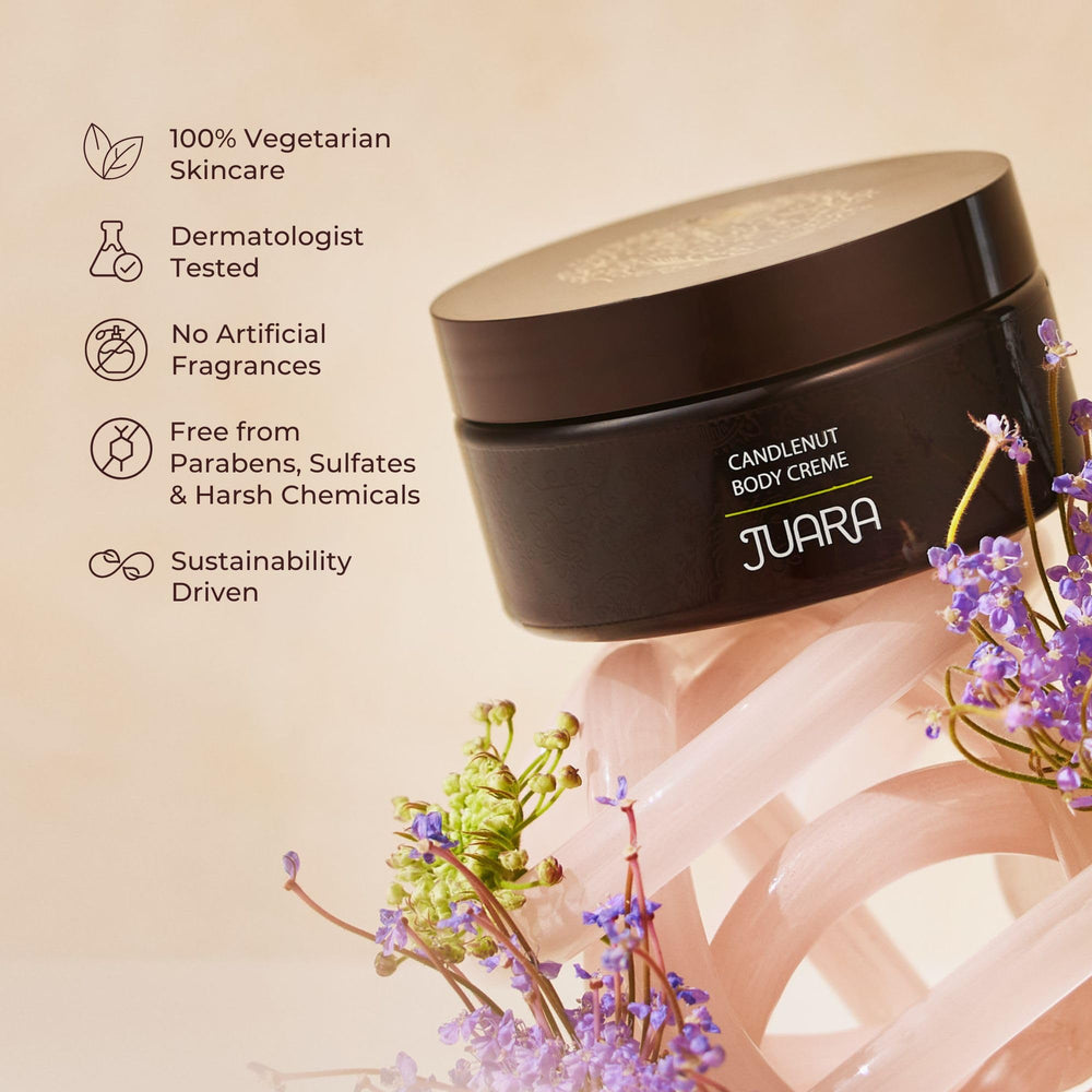 Juara Candlenut Body Creme scent evokes tropical Bali ambiance