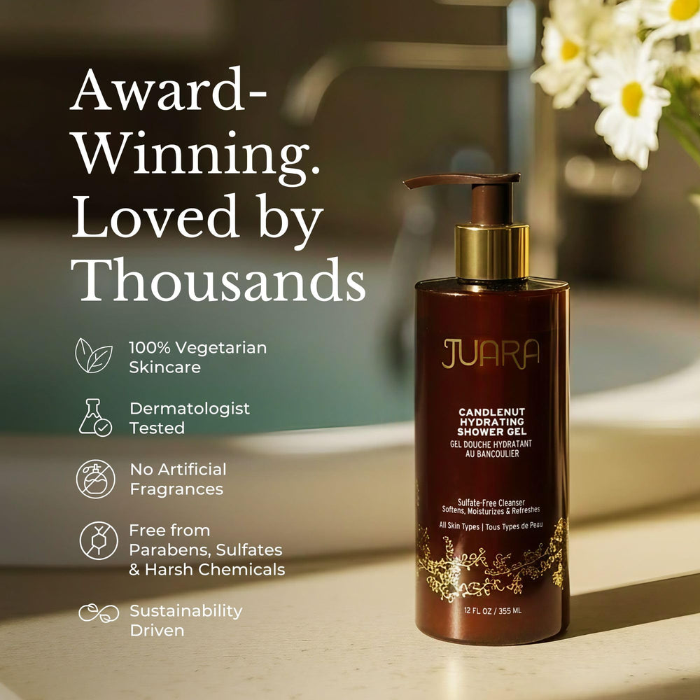 Juara Candlenut Hydrating Shower Gel packaging features premium design