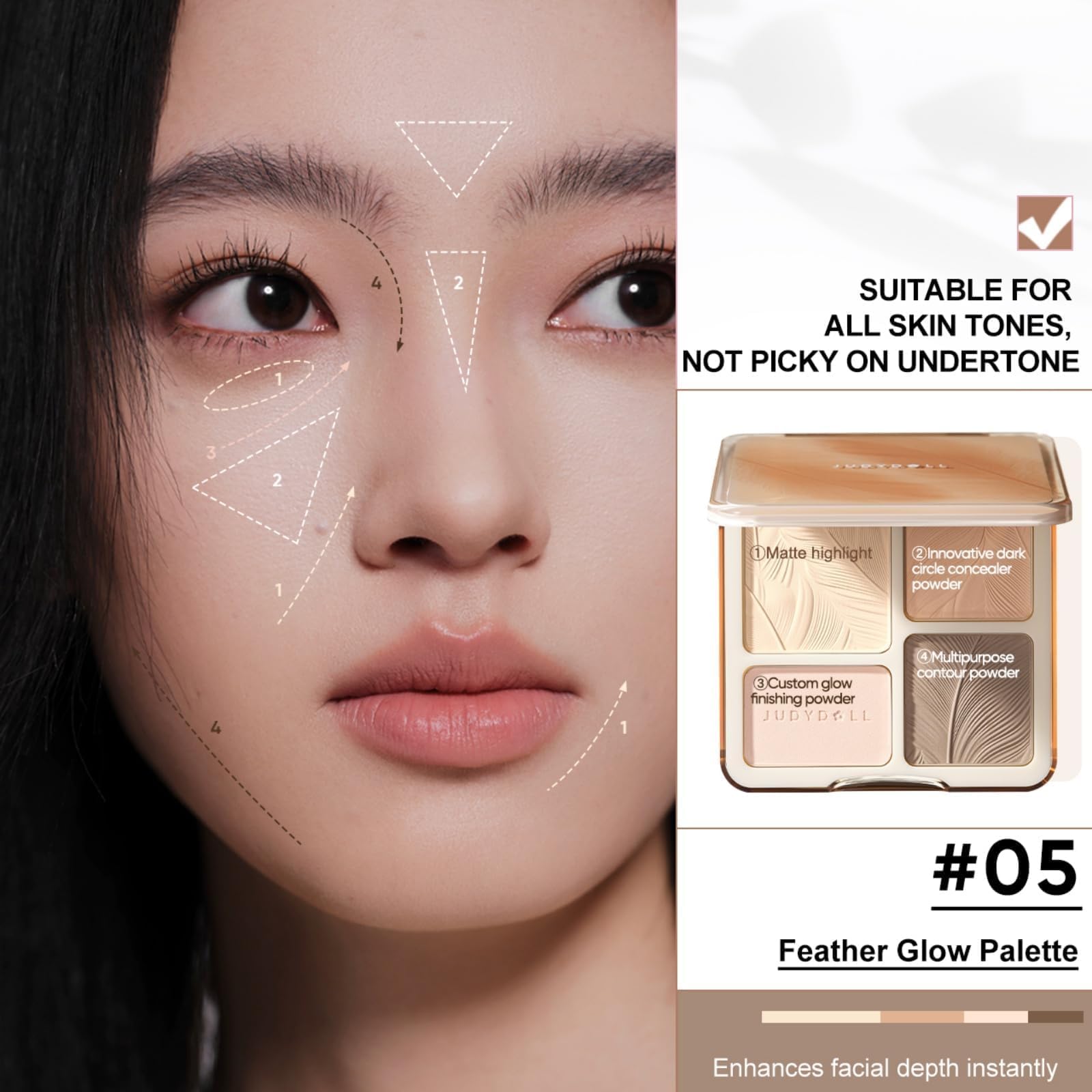 Concealer under-eye application with JUDYDOLL Feather Glow Palette
