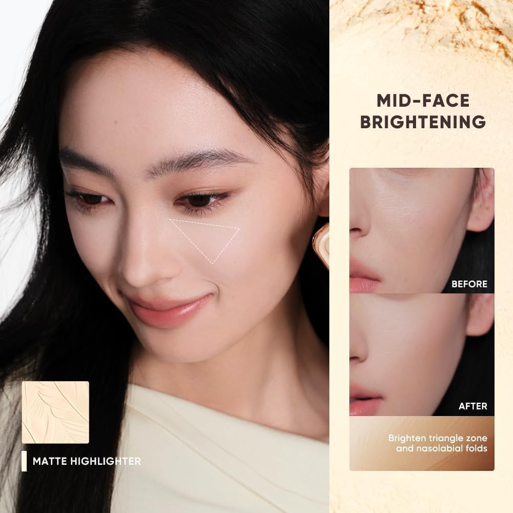 Contour shade demonstration on cheekbone with JUDYDOLL Feather Glow Palette