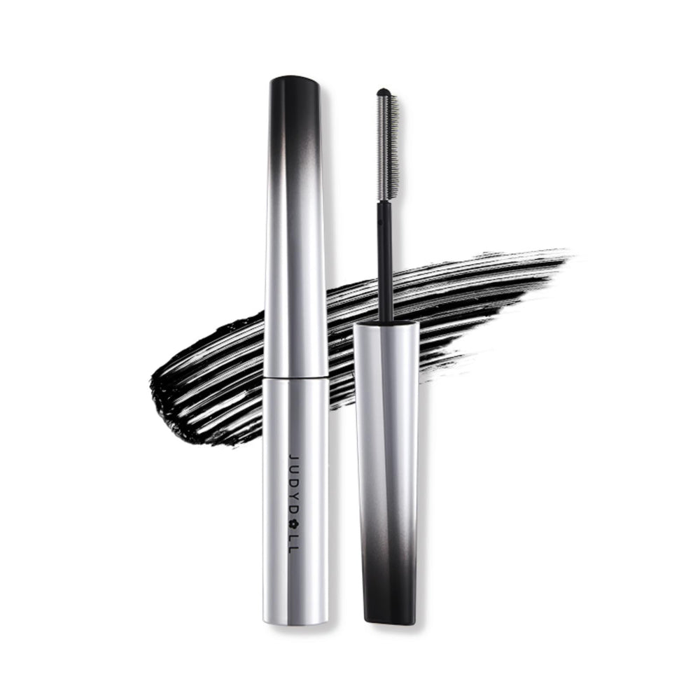 JUDYDOLL Feather Lash Iron Mascara bottle with dual-wing brush for precise application.