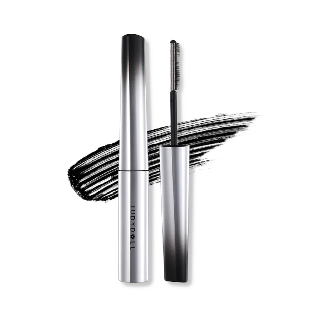 JUDYDOLL Feather Lash Iron Mascara bottle with dual-wing brush for precise application.