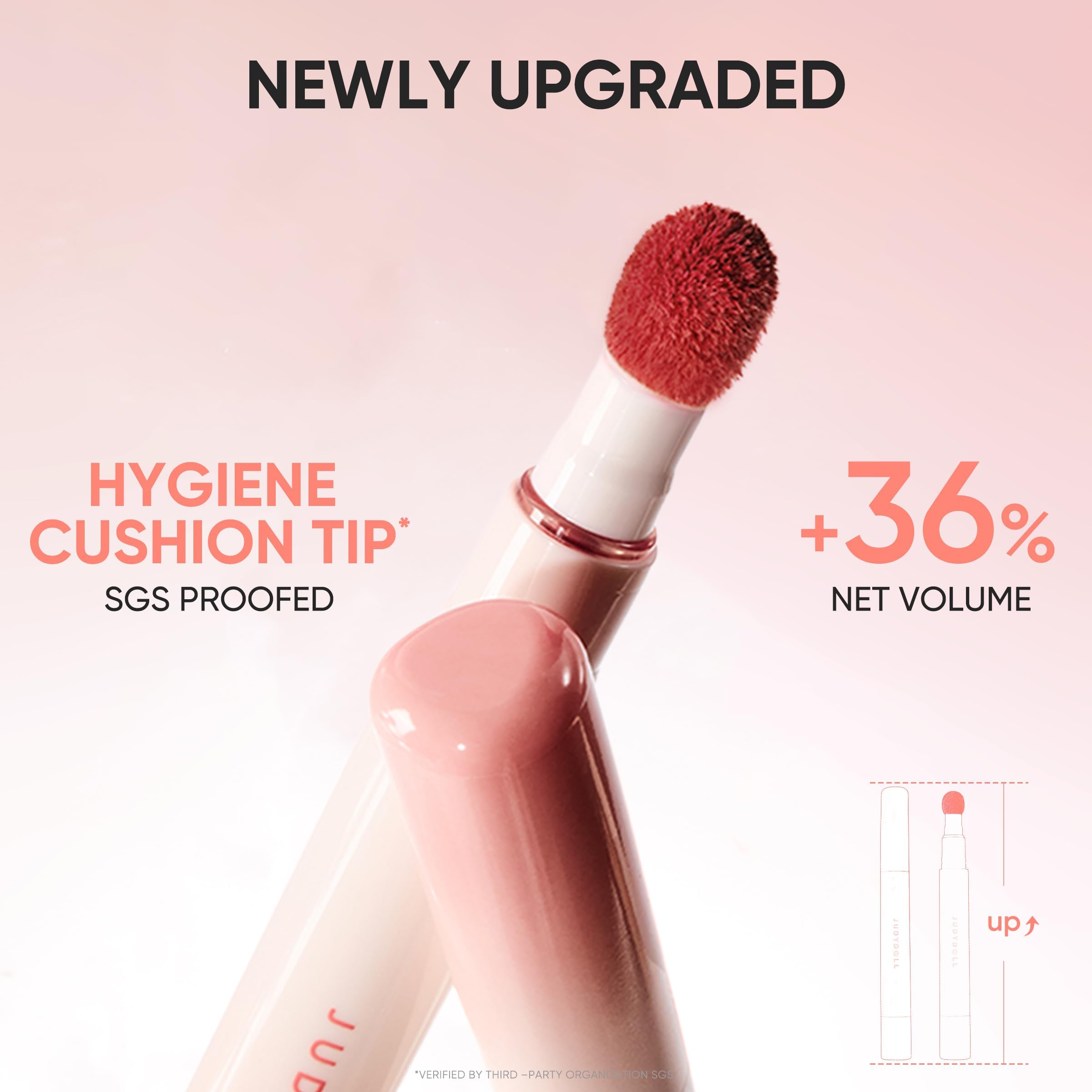 Judydoll vivid red shade showcase on lips.