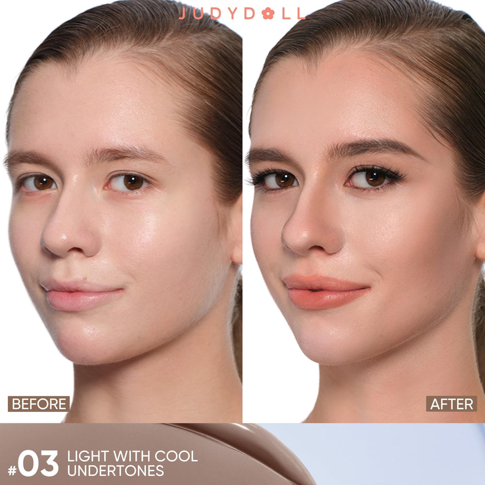 JUDYDOLL liquid contour light cool undertone close-up highlights creamy texture and blendability.