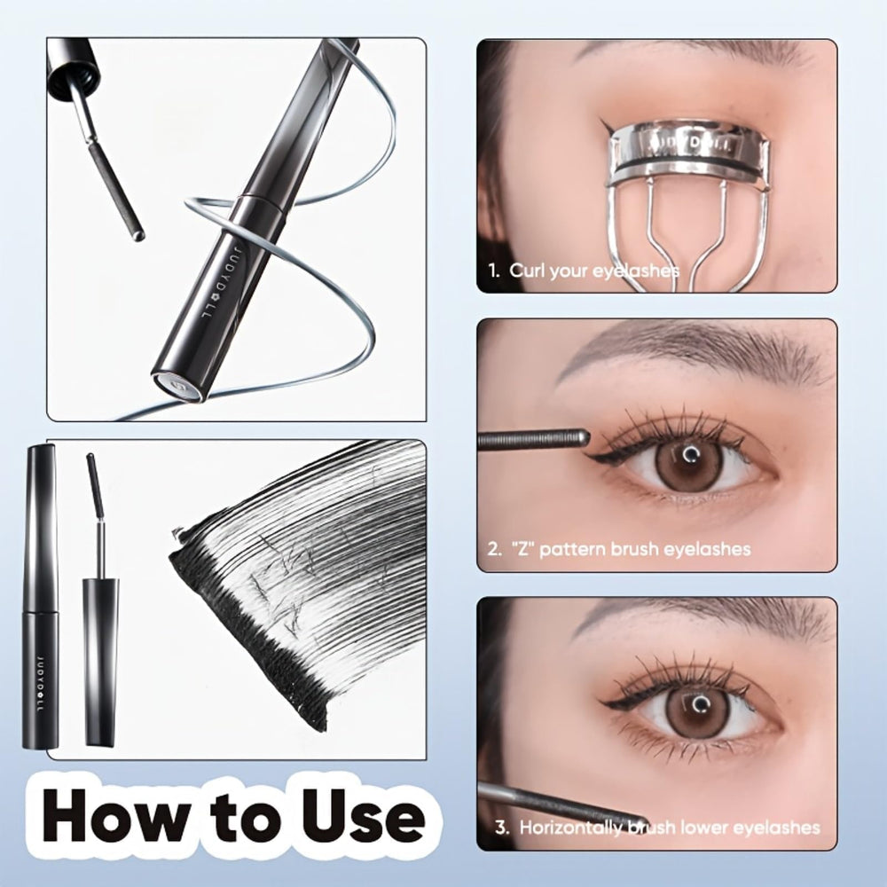 JUDYDOLL shade 01 black tube enhances lash intensity.