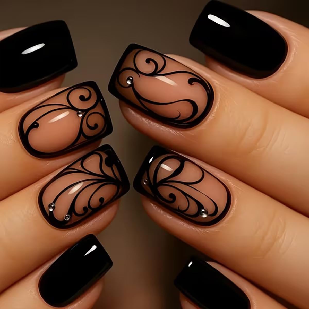 Juggssa black press-on nails with short square tips for natural, salon-like manicure