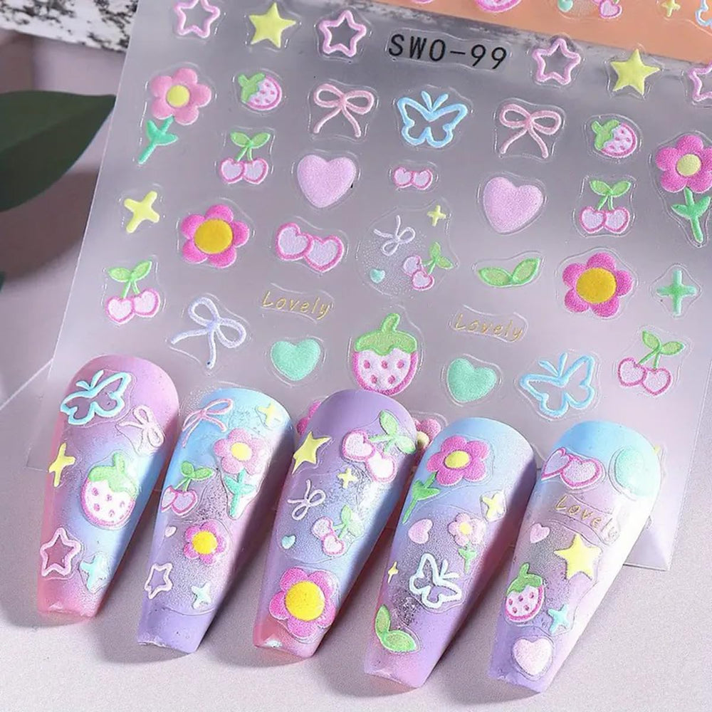 Juggssa bow 5D embossed nail sticker adds cute decorative detail.
