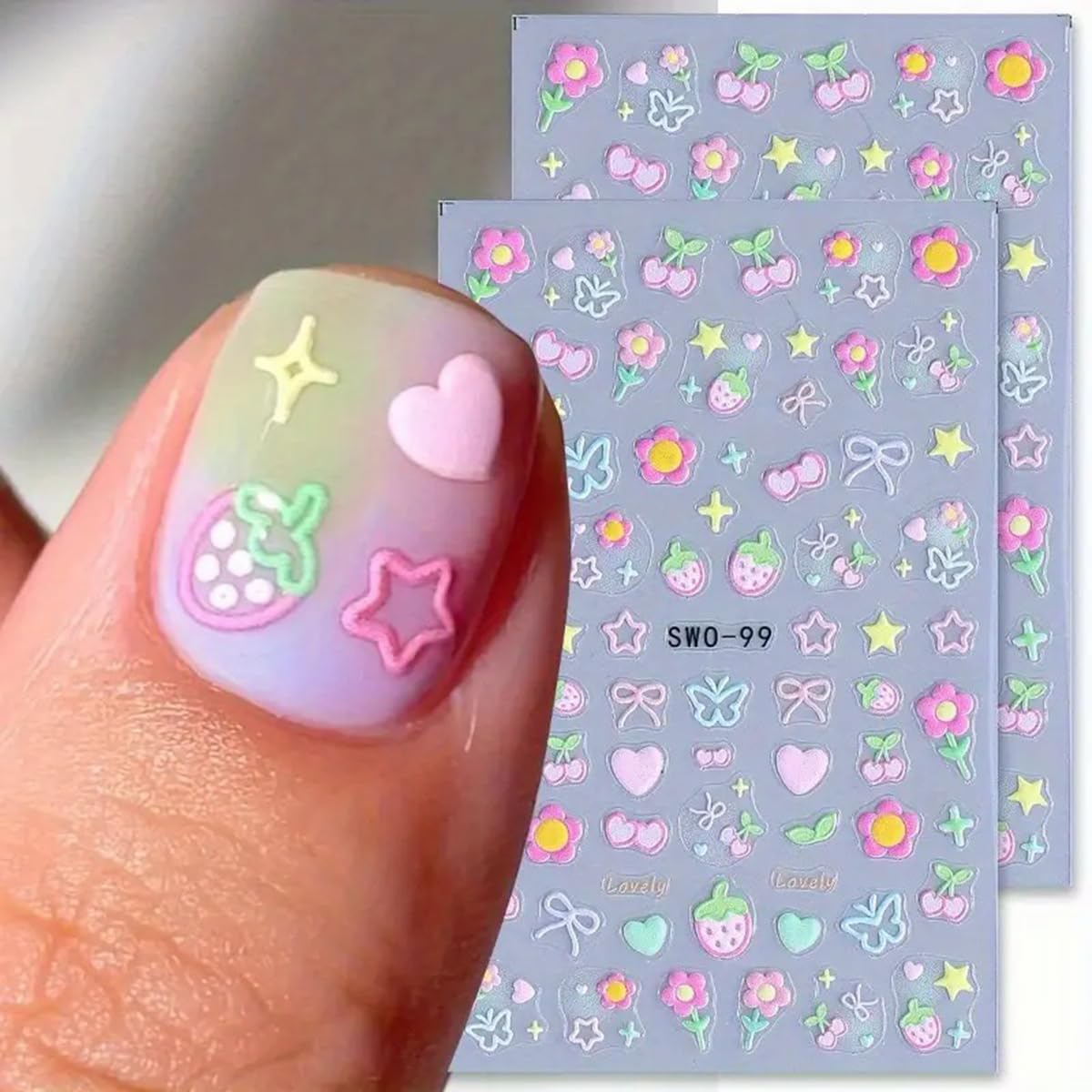 Juggssa sticker set 5D embossed nails for mixed designs.