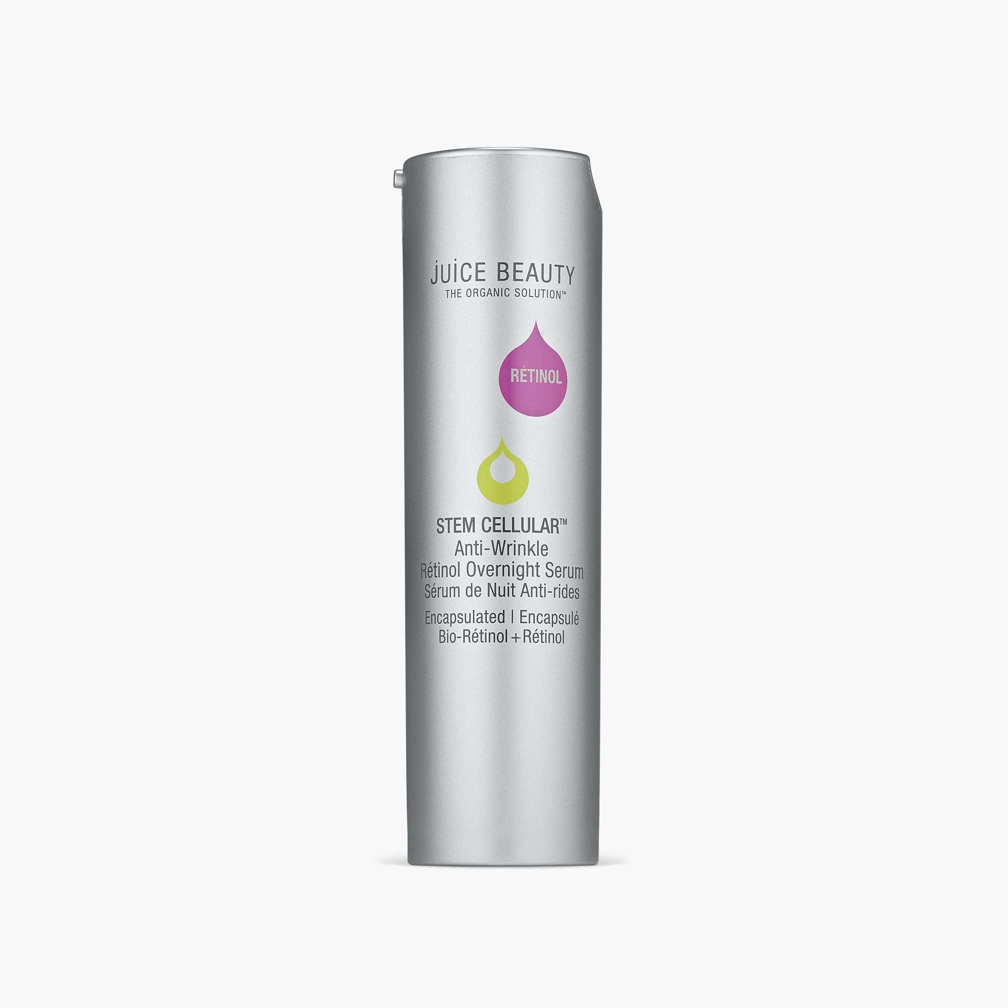 Juice Beauty Stem Cellular Anti-Wrinkle Serum bottle shown for nightly anti-aging care.