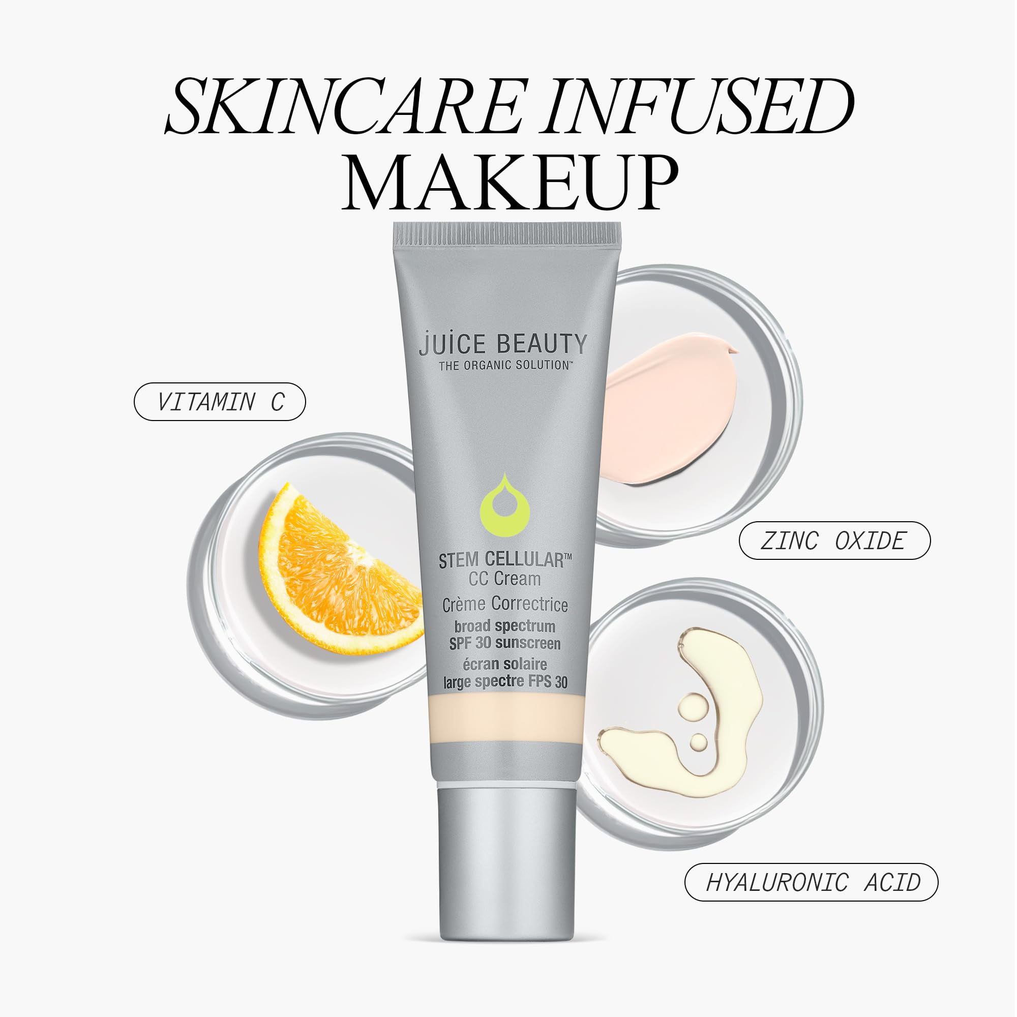 Face with a soft veil of Juice Beauty CC Cream.