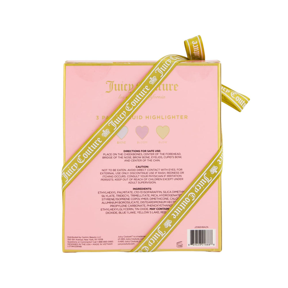 Juicy Couture signature packaging on the 3-pack highlighter set, gift-ready