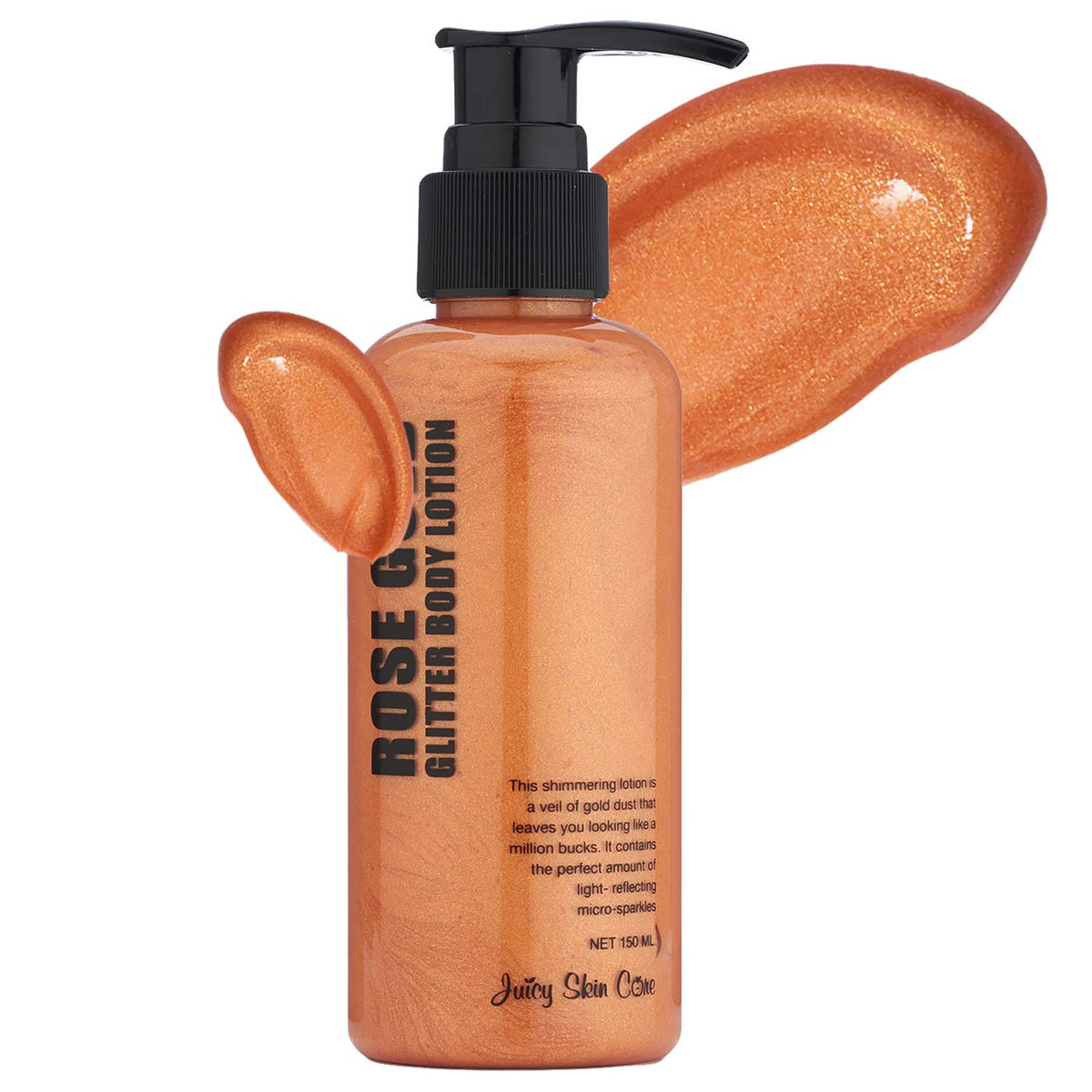Juicy Skin Care Glitter Body Lotion with rose gold glitter for collarbone sparkle