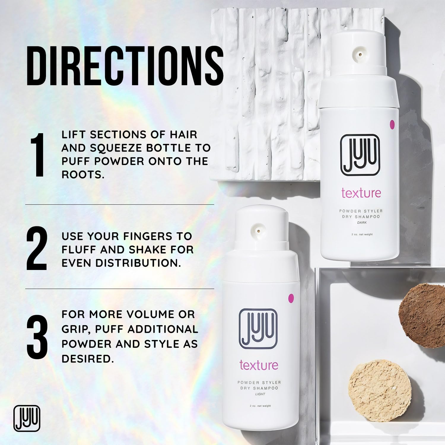 Juju Chan long-lasting volume powder boosts roots for fuller hair.