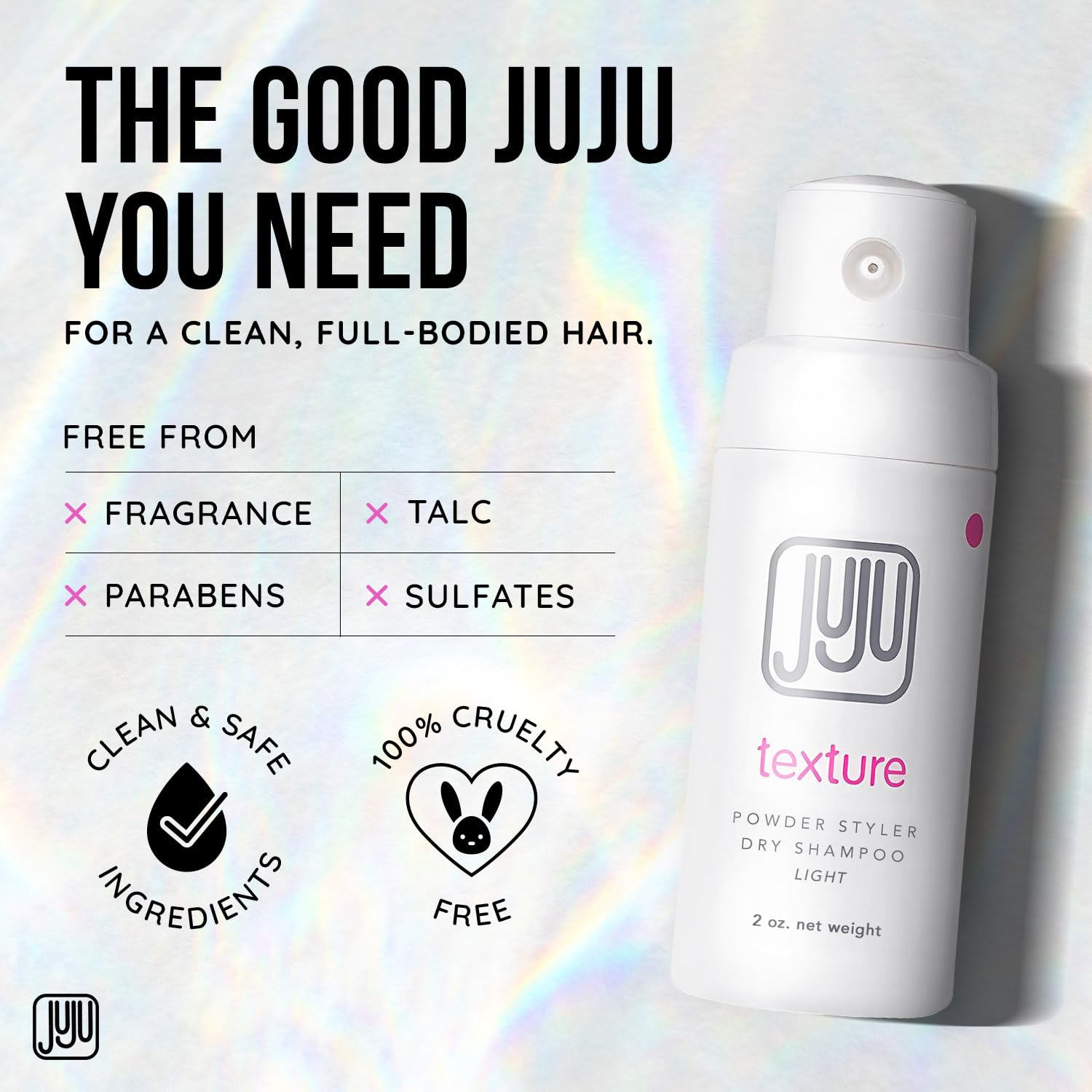 Juju Chan travel size dry shampoo pump provides mess-free, portable freshness.