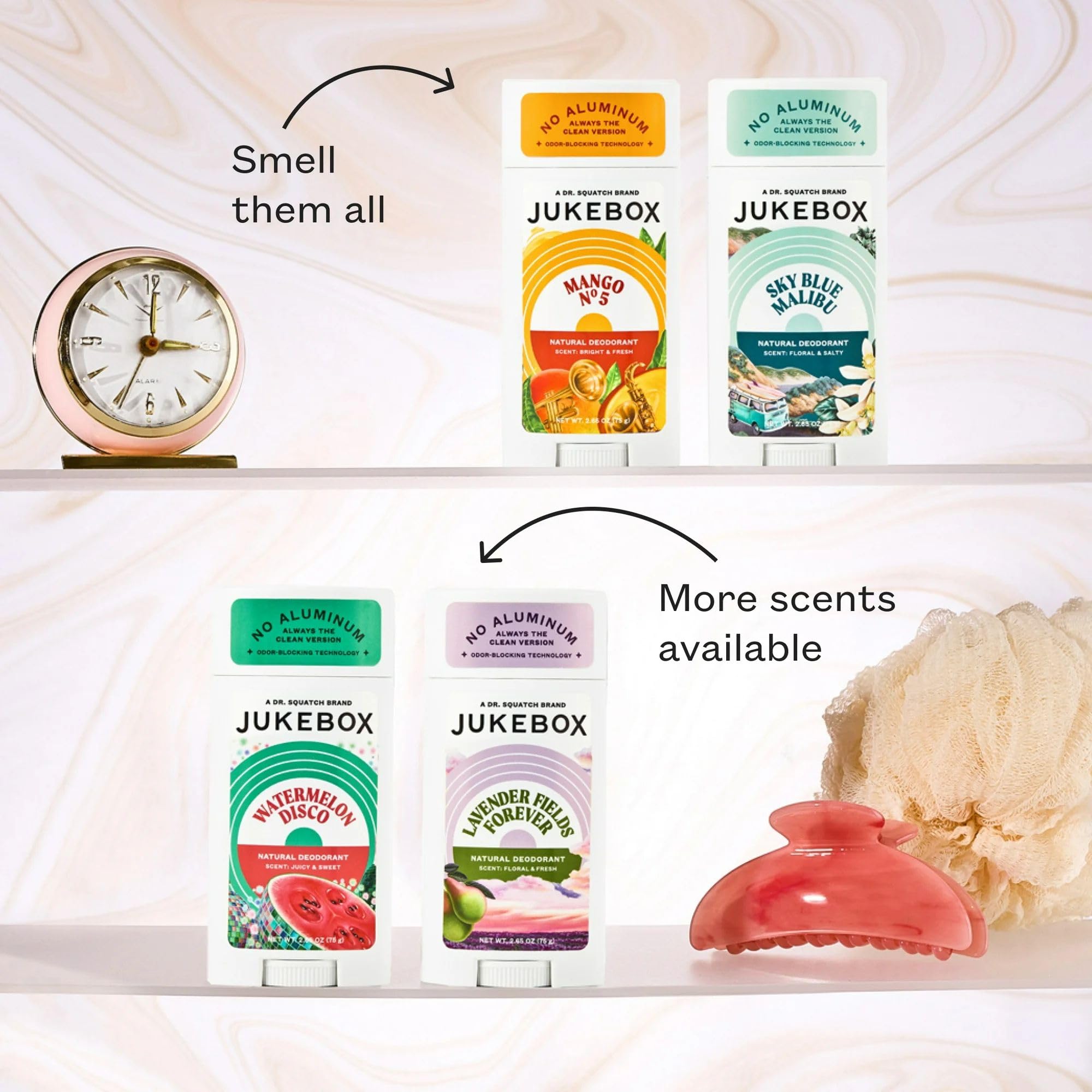 JUKEBOX anti-odor technology close-up illustrates arrowroot and charcoal for freshness