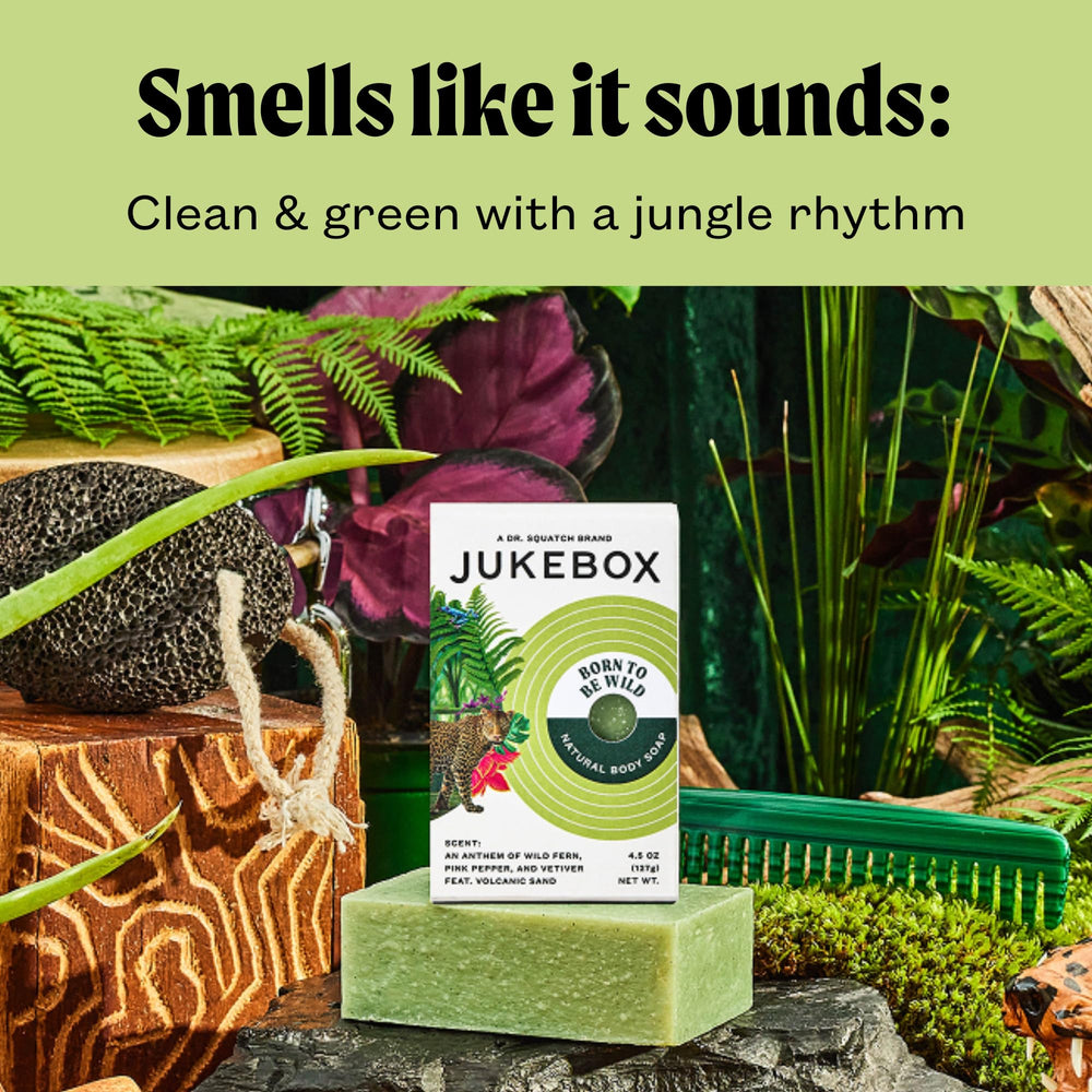 Scent notes of Wild Fern, Pink Pepper, Vetiver in JUKEBOX soap.
