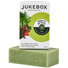 JUKEBOX Born to Be Wild soap packaging highlights a natural, premium bar.