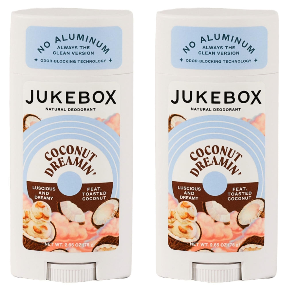 JUKEBOX Coconut Dreamin' deodorant front view with aluminum-free formula for everyday freshness.