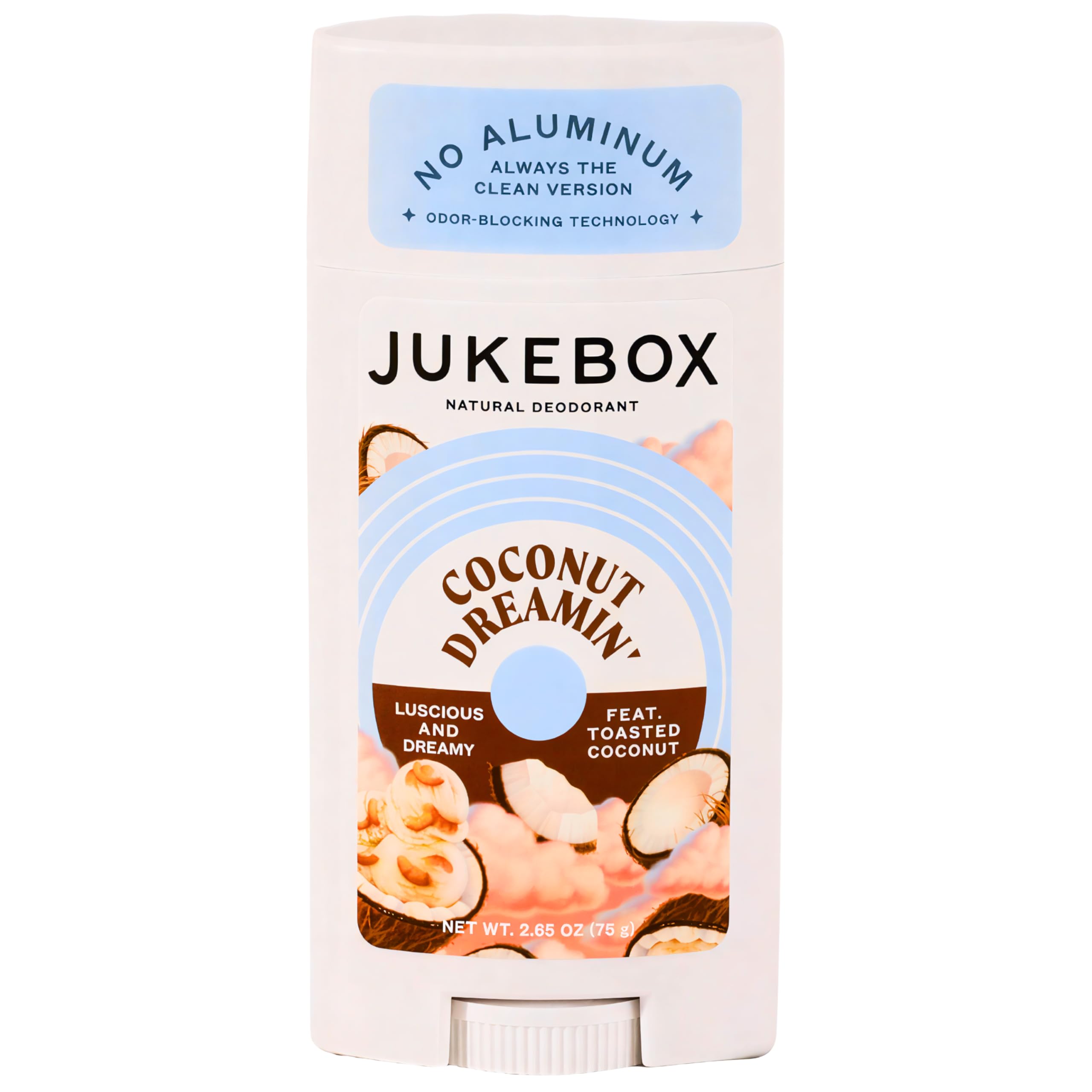 JUKEBOX natural deodorant with coconut-dreamin scent offers long-lasting freshness.