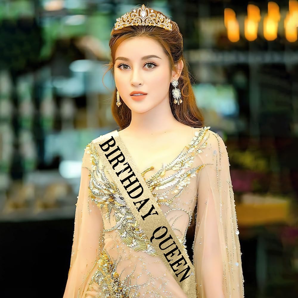 Jukeios rose gold crown with sash adds glam for photo moments