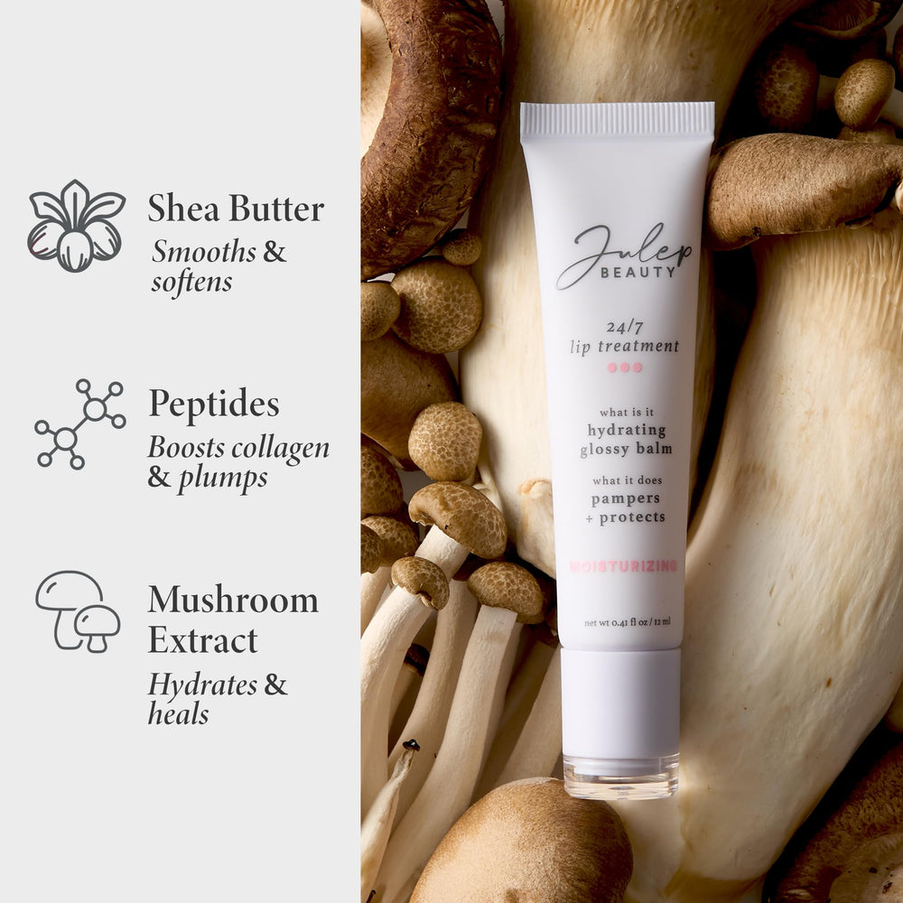 Lips appear glossy and hydrated after Julep lip treatment.